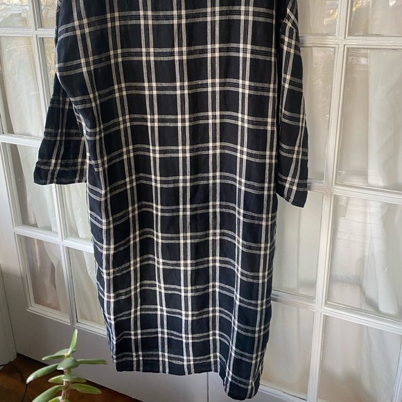 ITALIAN Linen Shirt Dress by a.b Italy with POCKETS Oversized V-neck Plaid - Picture 4 of 6